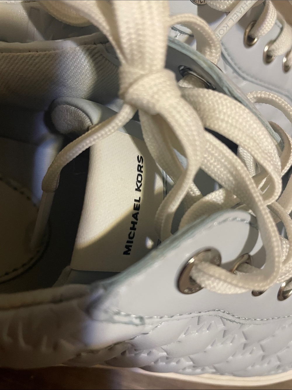 Michael Kors Pale Blue MK Embossed Platform Sneakers - Picture 8 of 9